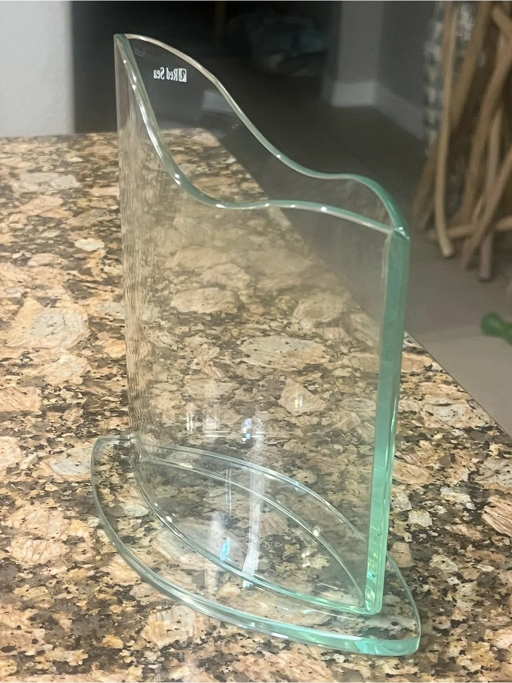Vintage Red Sea Brand Glass Art Unique Shaped Clear Vase with Base